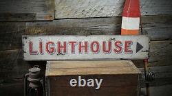 Directional Arrow Lighthouse Sign Rustic Hand Made Vintage Wooden