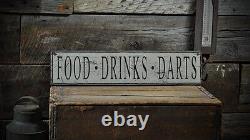Distressed Food Drinks Darts Sign Rustic Hand Made Vintage Wooden