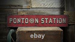 Distressed Pontoon Station Boat Sign -Rustic Hand Made Vintage Wooden