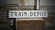 Distressed Train Depot Station Sign Rustic Hand Made Vintage Wooden