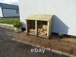 Double Bay 4ft Outdoor Wooden Log Store, Clearance Range UK Hand Made