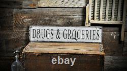 Drugs & Groceries Mercantile Sign Rustic Hand Made Distressed Wood