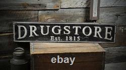 Drugstore Established Date Sign Rustic Hand Made Vintage Wooden