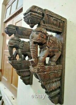 Elephant Wooden Bracket Corbel Pair Handmade Statue Wall Shelf Home Art Decor UK