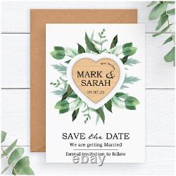 Eucalyptus Greenery PERSONALISED Wedding Save The Date Wooden Heart Magnets