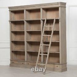 Extra Large Classical French Style Wooden Open Bookcase with Ladder Rustic look