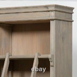 Extra Large Classical French Style Wooden Open Bookcase with Ladder Rustic look