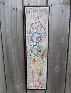 FairTrade Hand Carved Made Shabby Wooden Meditation Chakra Wall Art Plaque