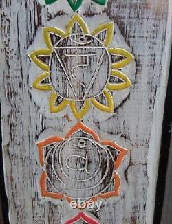 FairTrade Hand Carved Made Shabby Wooden Meditation Chakra Wall Art Plaque