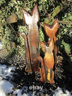 FairTrade Hand Carved Made Wooden Brown Cat Statues Set Of 3 Sculpture Ornaments