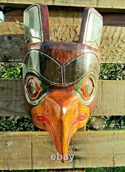 Fair Trade Hand Carved Made American Indian Tribal Eagle Totem Pole Wooden Mask