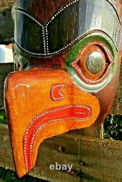 Fair Trade Hand Carved Made American Indian Tribal Eagle Totem Pole Wooden Mask