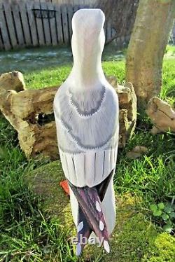 Fair Trade Hand Carved Made Wooden Beach Seagull Garden Bird Ornament Sculpture