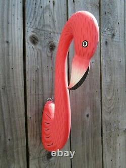 Fair Trade Hand Carved Made Wooden Flamingo Head Bird Wall Art Sculpture Plaque