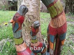 Fair Trade Hand Carved Made Wooden Rainbow Giraffe And Calves Sculpture Ornament