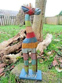 Fair Trade Hand Carved Made Wooden Rainbow Giraffe Sculpture Ornament Statue
