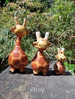 Fair Trade Hand Carved Made Wooden Safari Giraffe Set Of 3 Sculptures Ornaments