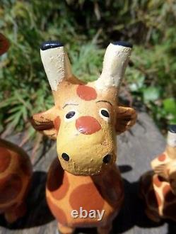 Fair Trade Hand Carved Made Wooden Safari Giraffe Set Of 3 Sculptures Ornaments