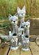 Fair Trade Hand Carved Made Wooden Shabby Tall Cat Statue Ornament Set Of 3