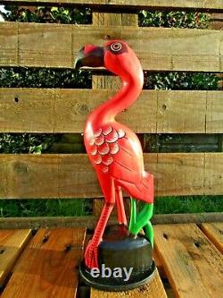 Fair Trade Hand Carved Made Wooden Tall Flamingo Wading Bird Sculpture Ornament