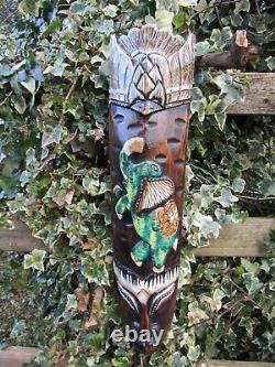 Fair Trade Hand Carved Made Wooden Tribal Jungle Elephant Wall Art Plaque Mask