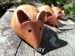Fair Trade Hand Carved Made Wooden Wood Garden House Mouse Mice Statue Set Of 3