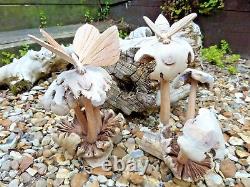 Fair Trade Hand Carved Made Wooden Wood Mushroom Bee Butterfly Parasite Statue