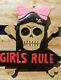 Fair Trade Hand Carved Made Wooden Wood Skull Girls Rule Gothic Wall Plaque Sign