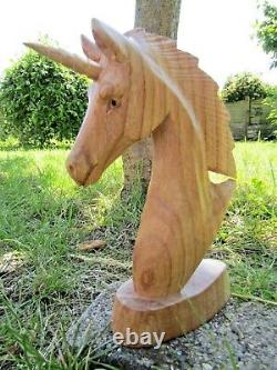 Fair Trade Hand Made Carved Wooden Unicorn Horse Head Bust Sculpture Ornament