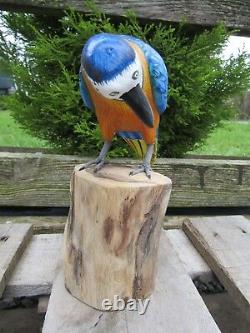 Fair Trade Hand Made Carved Wooden Wild Macaw Parrot Bird Ornament Statue