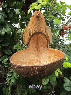 Fair Trade Hand Made Wooden Coconut Garden Bird Hanging Bird Seed Feeder Station