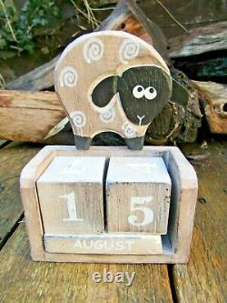 Fair Trade Hand Made Wooden Wood Sheep Kitchen Desk Work Perpetual Calendar