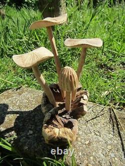 Fair Trade Indonesian Hand Carved Made Wooden Garden Mushrooms Parasite Statue