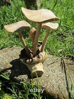 Fair Trade Indonesian Hand Carved Made Wooden Garden Mushrooms Parasite Statue