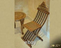 Folding Chair Moroccan Handmade Mosaic Wooden furniture inlay with pearls