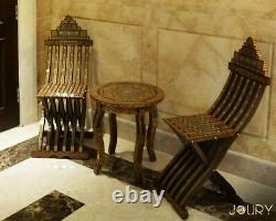 Folding Chair Moroccan Handmade Mosaic Wooden furniture inlay with pearls