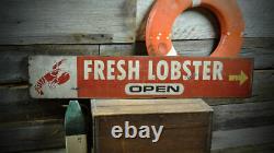 Fresh Lobster Seafood Open Sign Rustic Hand Made Vintage Wooden Sign