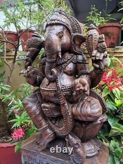 Ganesha Statue Wooden Ganapati Sculpture Figurine Vinayaka Ganesh Pooja Idol