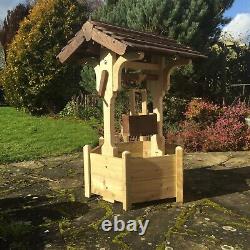 Garden wishing well wooden hand made planter solid hand made