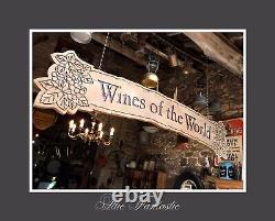 Gigantic 87 Hand Carved Vintage Wooden Double Sided Sign'WINES OF THE WORLD