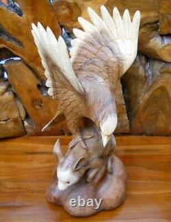 Great Quality Wooden Winged EAGLE with Rodent Figure 35 cm Hand Made Carving
