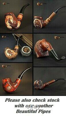 HAND MADE WOODEN SMOKING PIPE for TOBACCO PEAR no 67 Brown + Filter