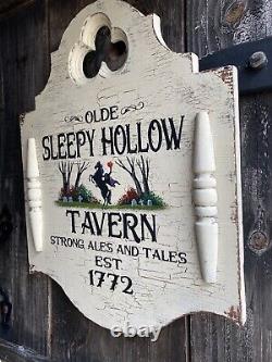 Halloween Sleepy Hollow Colonial Rustic Gothic Sign Painting Old Antique Look