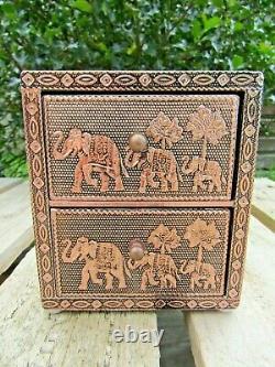 Hand Carved Made Wooden Aluminium Elephant Jewellery Holder Box Drawer Case