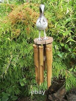 Hand Carved Made Wooden Bamboo Sandpiper Bird Mobile Wind Chime Windchime