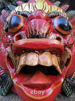 Hand Carved Made Wooden Barong Rakshasa Raksassa Hinduism Wall Plaque Mask Large