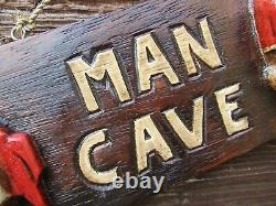Hand Carved Made Wooden Man Cave Skull Pirate Gothic Wall Art Plaque Door Sign