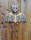 Hand Carved Made Wooden Sugar Skull Candy Day Of The Dead Bat Wind Chime Mobile