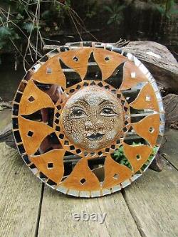 Hand Carved Made Wooden Sun Wall Art Hanging Mirror Plaque Fair Trade