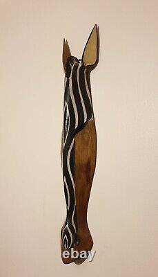 Hand Carved Made Wooden Tribal Zebra Animal Safari Wall Art Mask 80cm